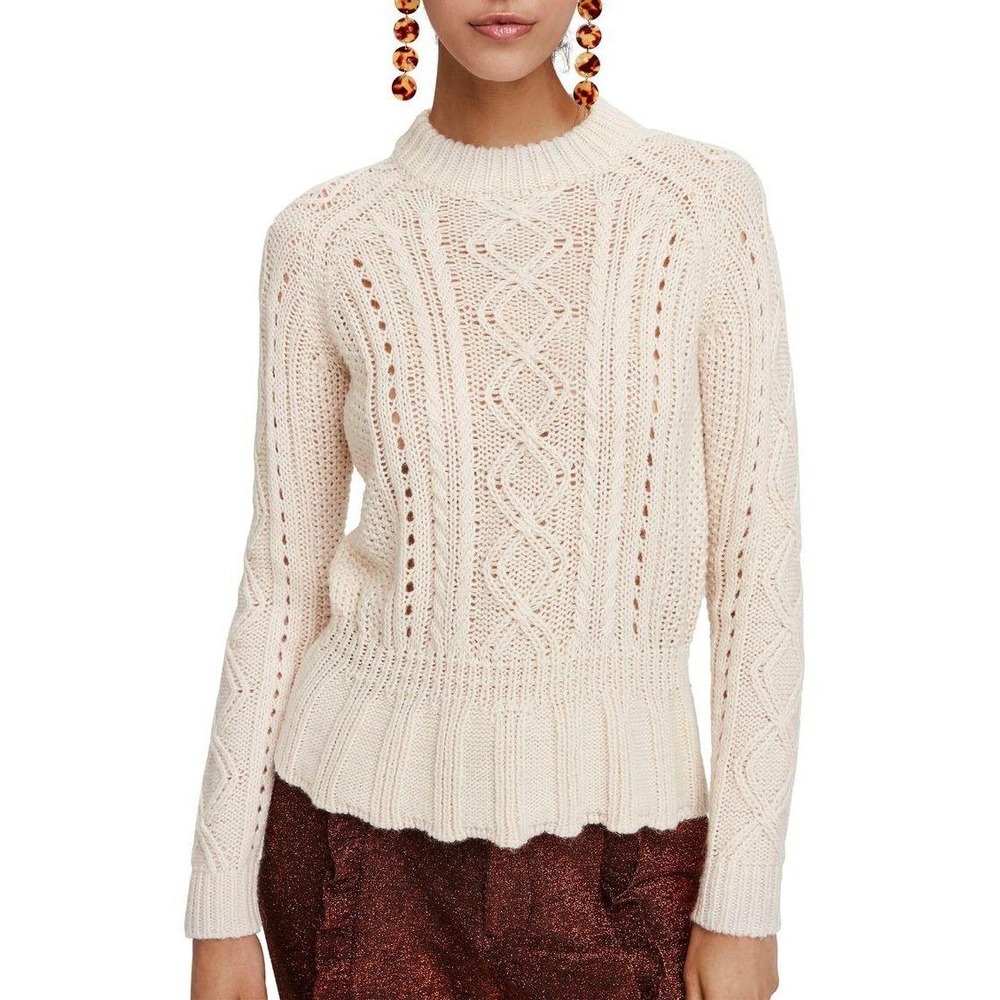 Scotch & Soda Peplum Sweater Size S Cream Cable Knit Alpaca Blend Victorian EUC